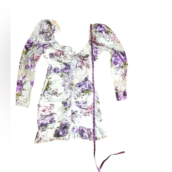 Revolve For Love and Lemons Wildflower Foil Lace Mini Dress in Lavender Sz small - Picture 8 of 15